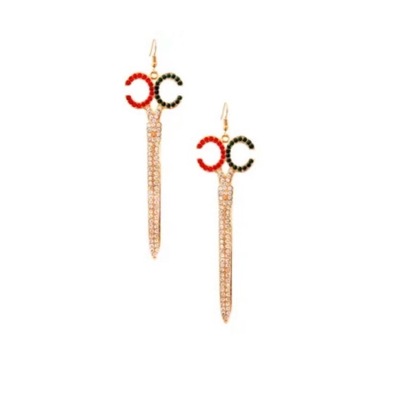 Multicolored Rhinestone Scissor Drop Earrings - Picture 2 of 2